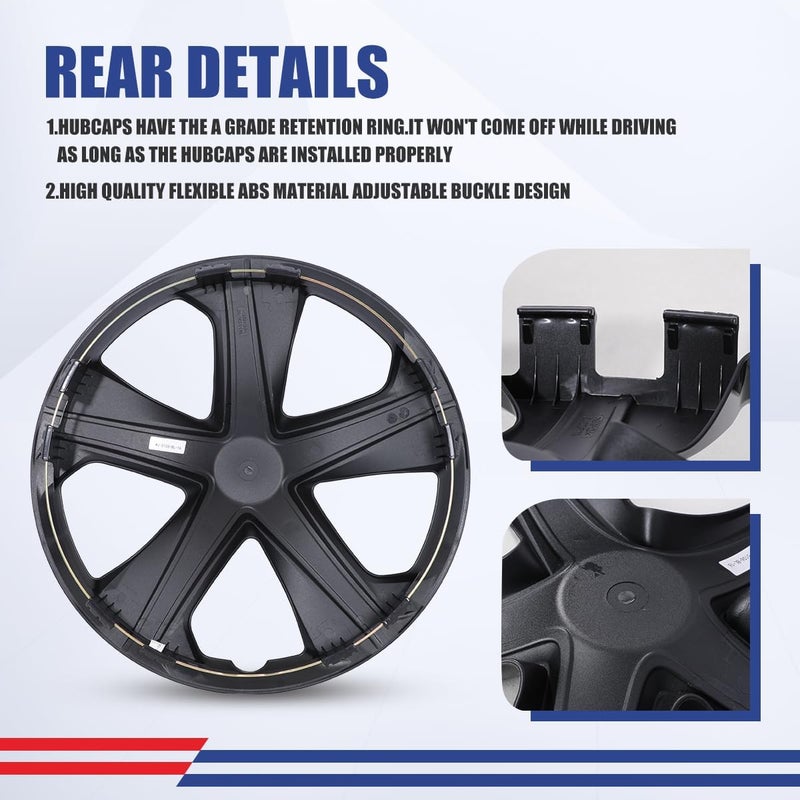 Winjet 16" Hubcaps Set of 4 for 2016-2026 Honda Civic Sedan Wheel Covers Compatible With[Honda Civic Sedan 2016 2017 2018 2019 2020 2021 2022 2023 2024 2025 2026], Only Fit Steel Wheel (Black Lacquer) - Image 5